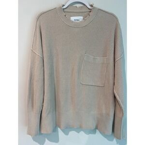 PISTOLA Oversized Knit‎ Sweater Beige Pocket Long Sleeve Cotton Women's Size L